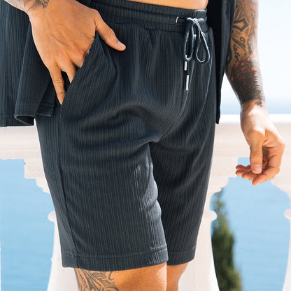 Men’s 2-Piece Summer Set – Lapel Shirt & Shorts Streetwear Look