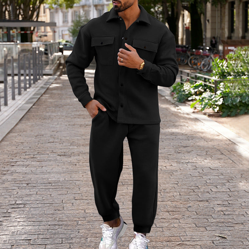 Men’s Slim Fit Suede Two-Piece Suit – Single-Breasted Style