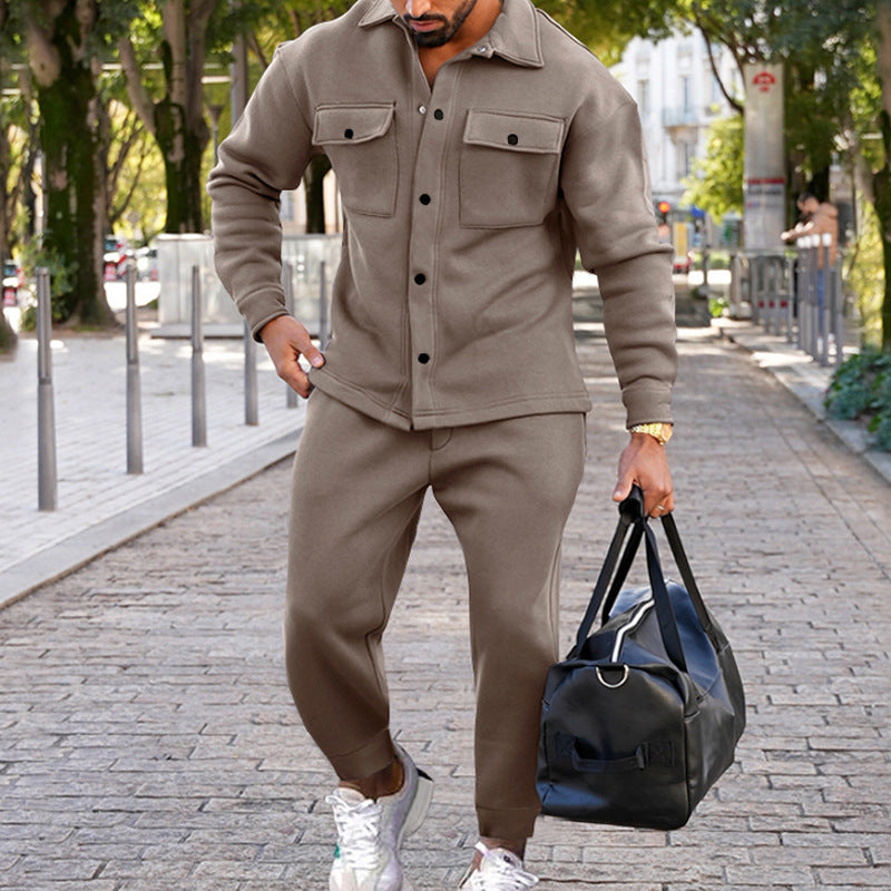 Men’s Slim Fit Suede Two-Piece Suit – Single-Breasted Style