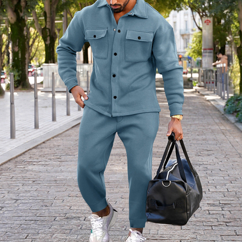 Men’s Slim Fit Suede Two-Piece Suit – Single-Breasted Style