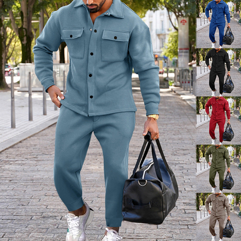 Men’s Slim Fit Suede Two-Piece Suit – Single-Breasted Style