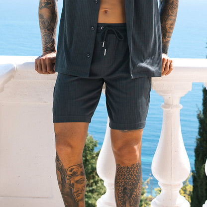 Men’s 2-Piece Summer Set – Lapel Shirt & Shorts Streetwear Look