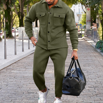 Men’s Slim Fit Suede Two-Piece Suit – Single-Breasted Style