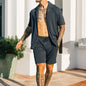 Men’s 2-Piece Summer Set – Lapel Shirt & Shorts Streetwear Look