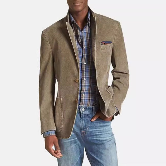 Men’s Casual Denim Blazer – Slim Fit, 3-Pocket British Style Jacket