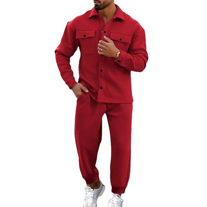 Men’s Slim Fit Suede Two-Piece Suit – Single-Breasted Style