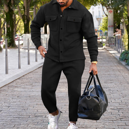 Men’s Slim Fit Suede Two-Piece Suit – Single-Breasted Style