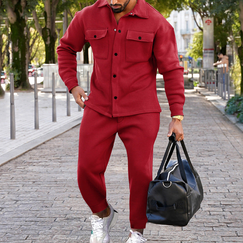 Men’s Slim Fit Suede Two-Piece Suit – Single-Breasted Style